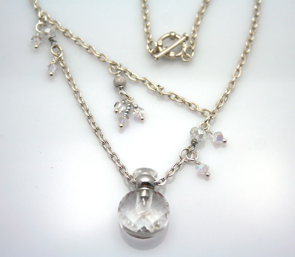 Sterling silver aromatherapy necklace with crystal beads