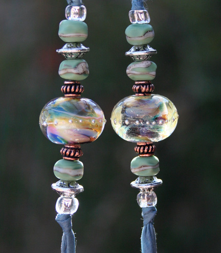 close-up photo of the lampwork glass beads