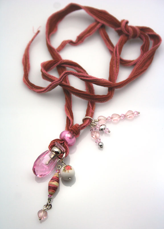 aromatherapy jewelry necklace with antique, paper and Pandora beads