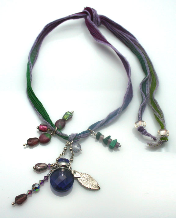 Purple and green aromatherapy necklace with beads