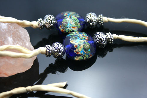 Close-up photo of the exquisite glass beads on this necklace