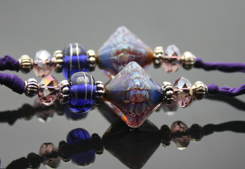 Gorgeous aromatherapy jewelry - crystals, custom glass beads, silk, silver findings