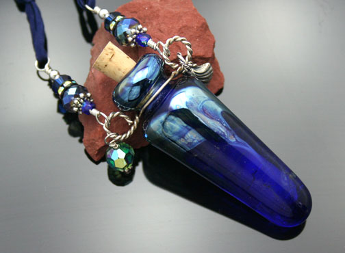 Deep blue artisan glass aromatherapy bottle necklace