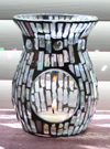 Clear, opalescent mosaic glass aromatherapy diffuser