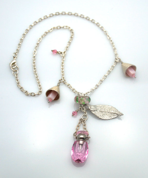 Close up of Pink Delicacy aromatherapy necklace