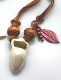 Aromatherapy Amphora necklace with silk and beads