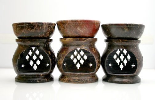 Our lovely, hand-carved, soapstone essential oil burners, aroma lamps