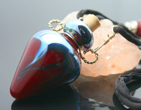 Red and Metallic Aromatherapy Bottle Necklace with very cool Beads