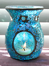 Photo of our Blue Sea Mosaic Glass aromatherapy diffuser - also called an oil warmer