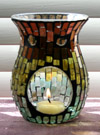 Photo of our Golden Horizon Mosaic Glass aromatherapy diffuser - also called an essential oil warmer